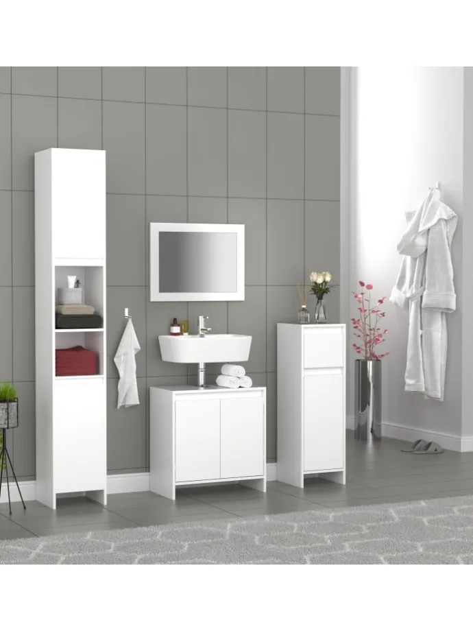 Holz Badmöbel Badschrank Hochschrank Malira in Weiß