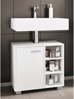 Holz Badmöbel Badunterschrank Waschbecken Zalo L in Weiß