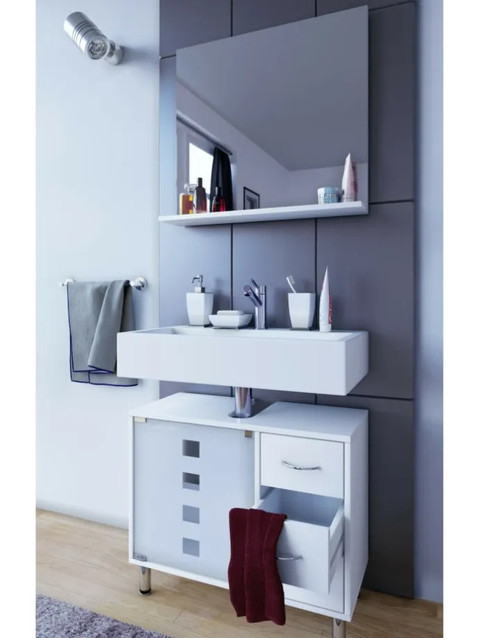 Holz Badmöbel Badunterschrank Darola Schublade in Weiß