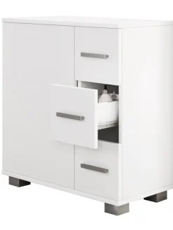 Holz Badmöbel Midischrank Bad Schublade Zalo in Weiß