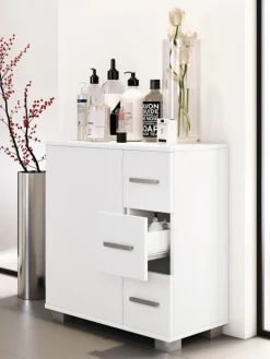 Holz Badmöbel Midischrank Bad Schublade Zalo in Weiß