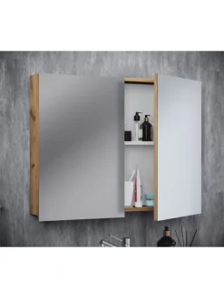 Holz Badmöbel Spiegelschrank Spiegel Badinos 80 cm in Honig-Eiche