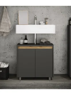 Holz Badschrank Badunterschrank Waschbecken Cosila in Anthrazit / Honig-Eiche