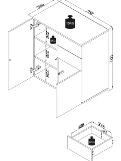 Holz Kommode Sideboard Anrichte Dalosa 4 Schublade in Grau