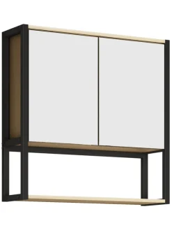 Holz Metall Spiegelschrank Spiegel Edino 60x60 in Honig-Eiche