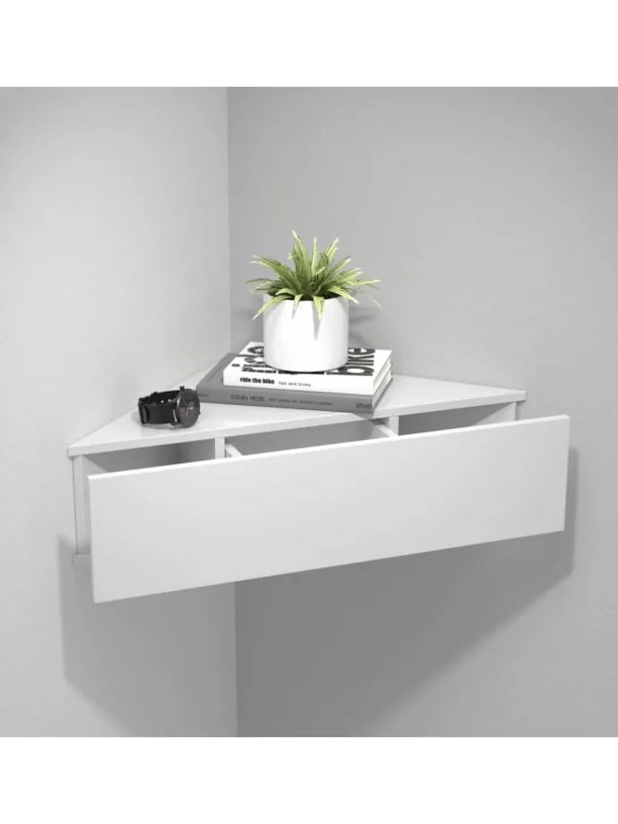 Holz Wandschublade Eckregal Nachttisch Usal S in Weiß