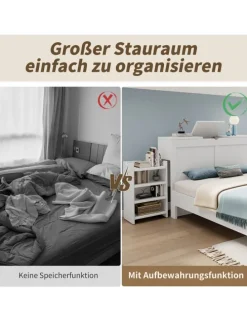 Holzbett Doppelbett mit Lattenrost und Nachttischen 140x200cm in Weiß