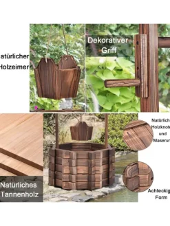 Holzbrunnen mit Dach in Braun