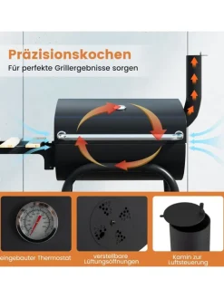 Holzkohlegrill Grillwagen 84,5 x 49 x 110,5 cm in Schwarz