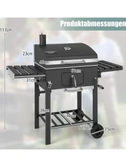 Holzkohlegrill mit Deckel XXL in Schwarz