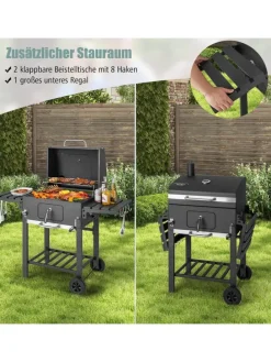 Holzkohlegrill mit Deckel XXL in Schwarz