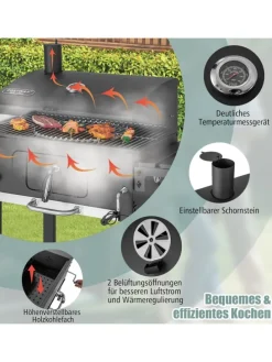 Holzkohlegrill mit Deckel XXL in Schwarz