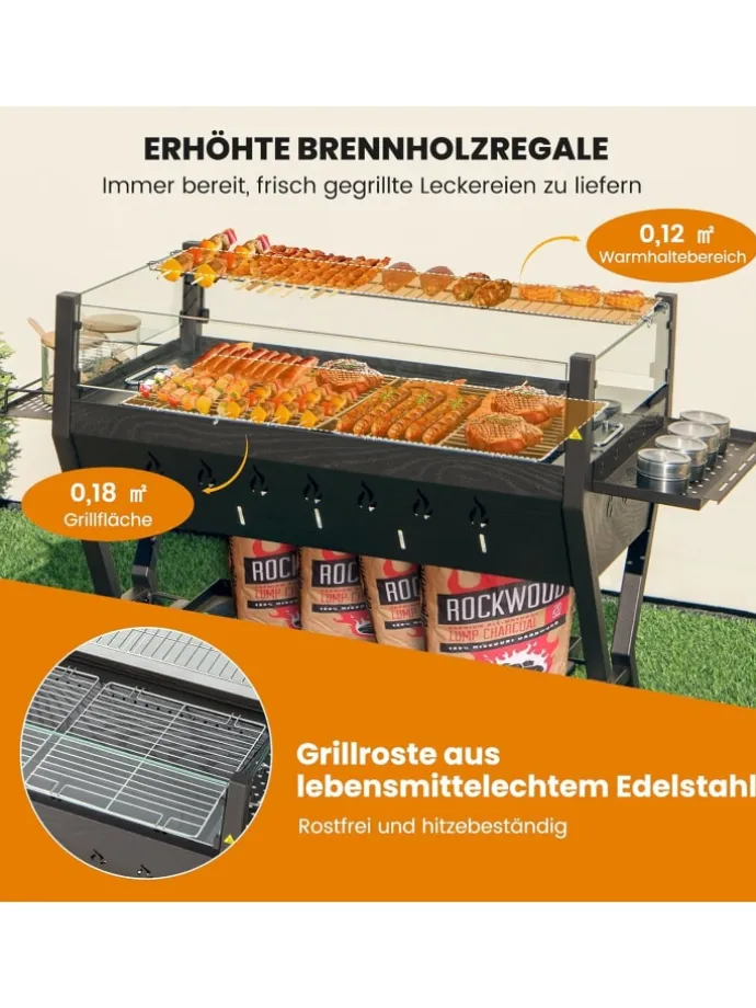 Holzkohlegrill mit Windschutz in Schwarz