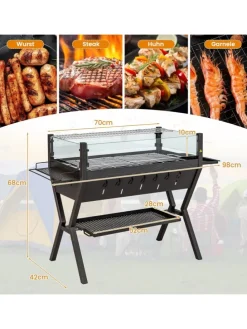 Holzkohlegrill mit Windschutz in Schwarz