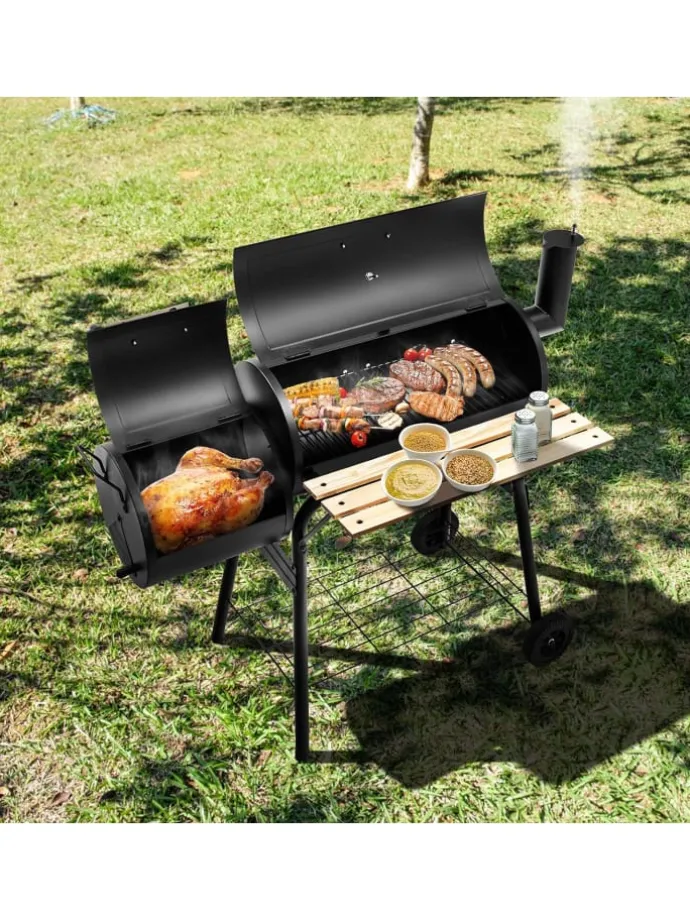Holzkohlegrill Räucher-/Grillfunktion 2 in 1 in Schwarz