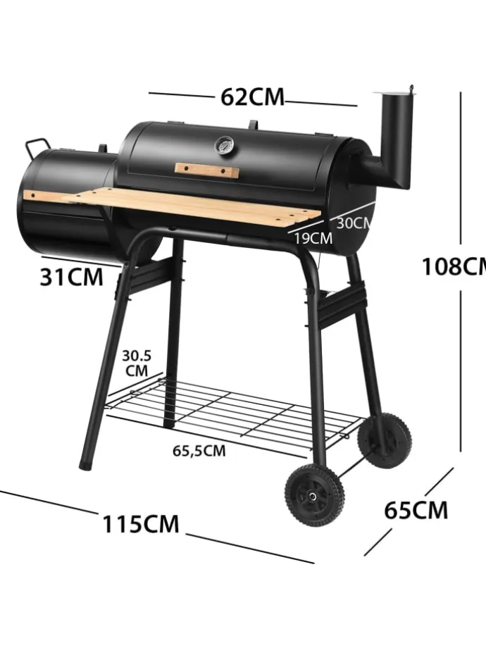 Holzkohlegrill Räucher-/Grillfunktion 2 in 1 in Schwarz