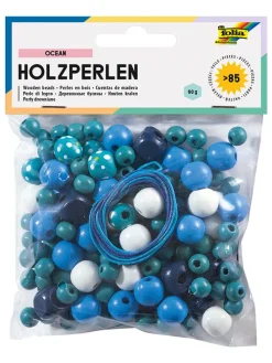 Holzperlen in Blau - 60 g
