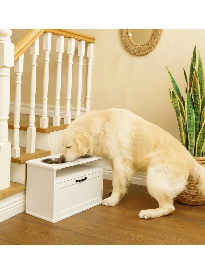 Hunde-Futterstation in Weiß - (B)60 x (H)42 x (T)30 cm