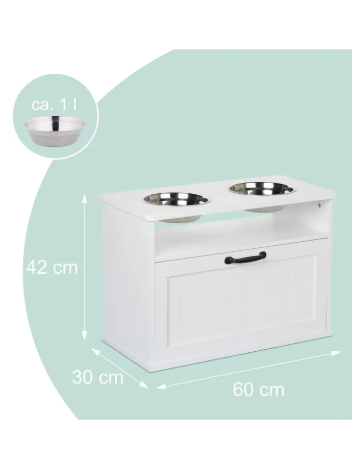 Hunde-Futterstation in Weiß - (B)60 x (H)42 x (T)30 cm