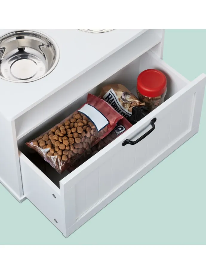 Hunde-Futterstation in Weiß - (B)60 x (H)42 x (T)30 cm