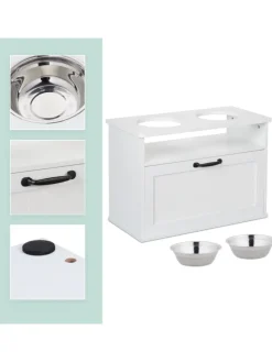 Hunde-Futterstation in Weiß - (B)60 x (H)42 x (T)30 cm