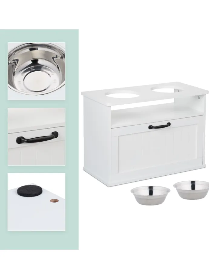 Hunde-Futterstation in Weiß - (B)60 x (H)42 x (T)30 cm