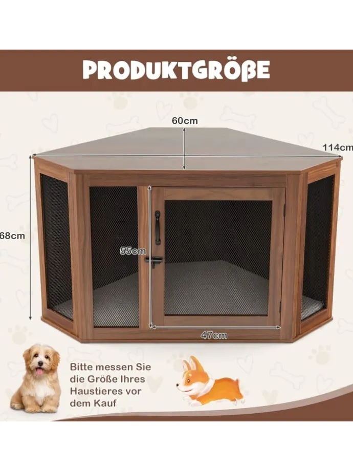 Hundehütte Eckdesign 114x60x68cm in Braun