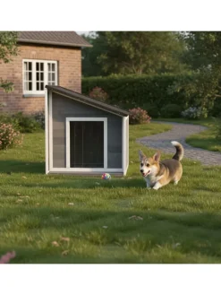 Hundehütte in Grau/ Weiß – (B)71 x (H)77 x (T)58 cm
