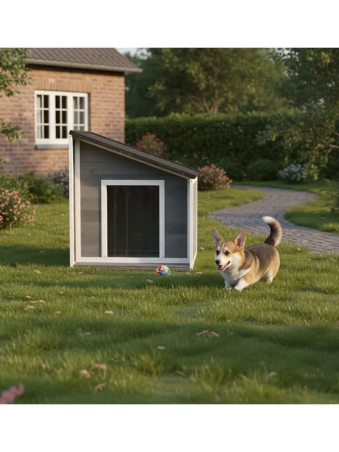 Hundehütte in Grau/ Weiß – (B)71 x (H)77 x (T)58 cm