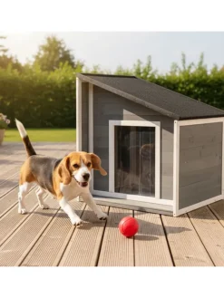 Hundehütte in Grau/ Weiß – (B)71 x (H)77 x (T)58 cm