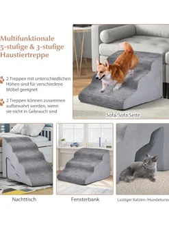 Hundetreppe 5+3 Stufen in Grau