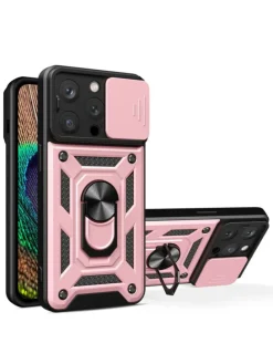 Hybrid Armor Camshield Bumper Handyhülle Hülle mit Ring kompatibel mit in Rosa