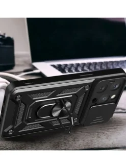 Hybrid Armor Camshield Bumper Handyhülle Hülle mit Ring kompatibel mit in Blau