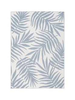 In & Outdoor Teppich Flachgewebe Marbella Blätter in Blau