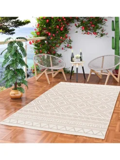 In & Outdoor Teppich Flachgewebe Ottawa Ethno in Beige