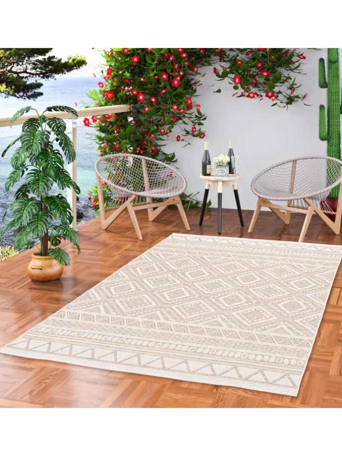 In & Outdoor Teppich Flachgewebe Ottawa Ethno in Beige