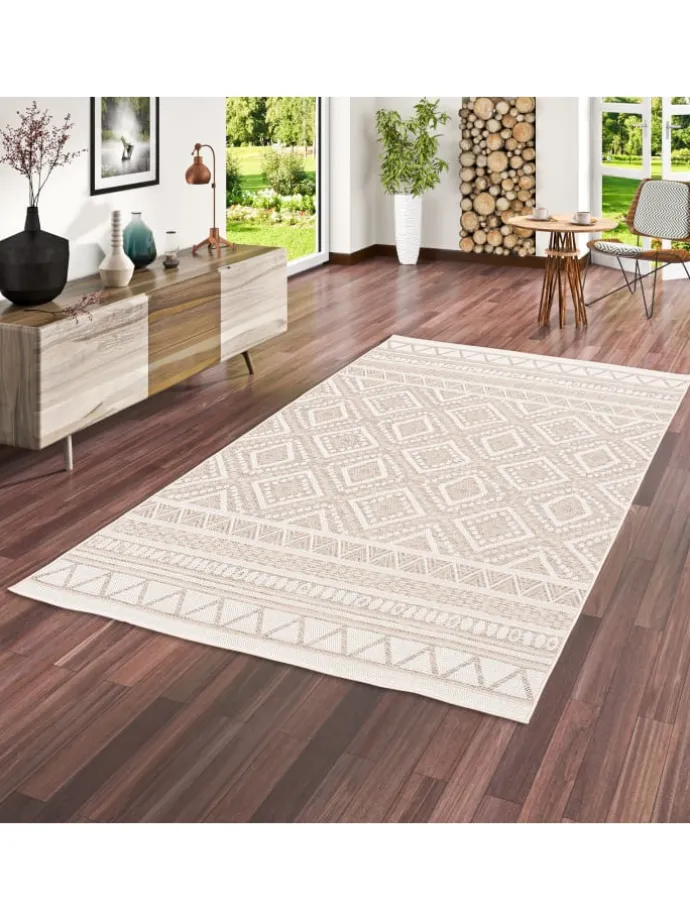 In & Outdoor Teppich Flachgewebe Ottawa Ethno in Beige
