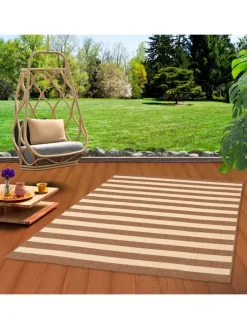 In & Outdoor Teppich Flachgewebe Valencia Streifen in Beige