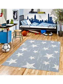 In & Outdoor Teppich Flachgewebe Marbella Sterne in Blau