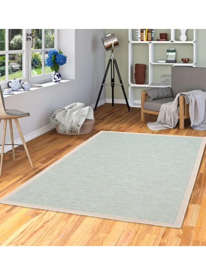 In & Outdoor Teppich Flachgewebe Ottawa Bordüre in Türkis