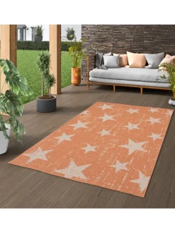 In & Outdoor Teppich Flachgewebe Marbella Sterne in Orange