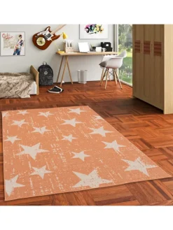 In & Outdoor Teppich Flachgewebe Marbella Sterne in Orange