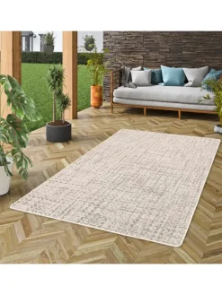 In & Outdoor Teppich Flachgewebe Oslo Karo Modern in Creme