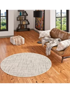 In & Outdoor Teppich Oslo Trend Rund in Creme