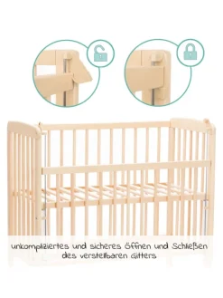 2in1 Beistellbett, Stubenbett Nino - Nat in braun