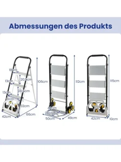 2-in-1 Treppensackkarre mit Leiter in Schwarz