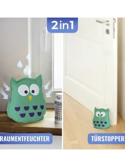 2in1 Türstopper und Raumluftentfeuchter in Grün - (B)15 x (H)18 x (T)9 cm