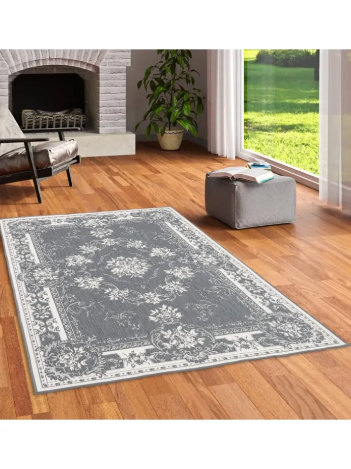 In- und Outdoor Teppich Beidseitig Cape Cod Bordüre in Grijs