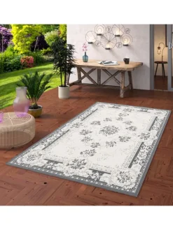 In- und Outdoor Teppich Beidseitig Cape Cod Bordüre in Grijs