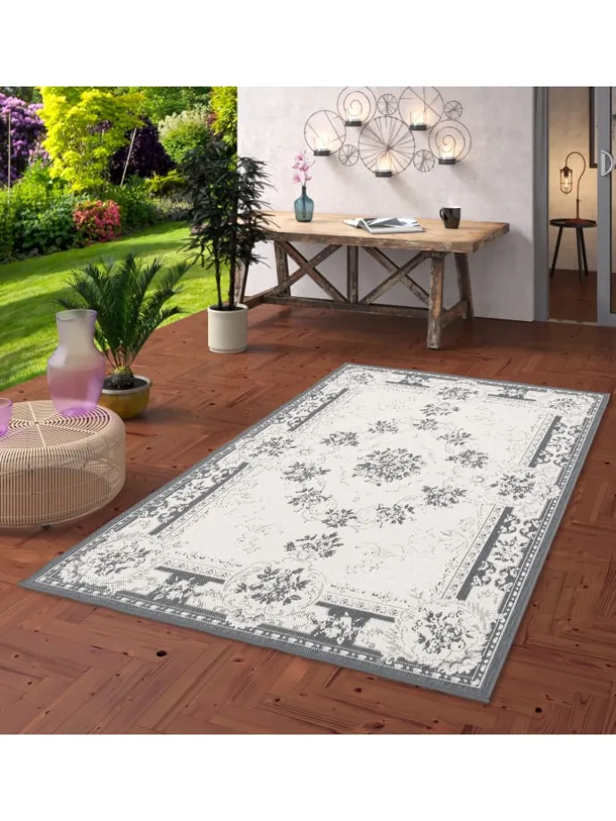 In- und Outdoor Teppich Beidseitig Cape Cod Bordüre in Grijs